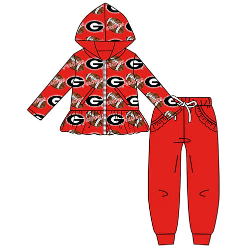 8.29 Custom Moq 5 Baby Girls Long Sleeves Zipper Jacket Top GEORGIA Team Clothes Set