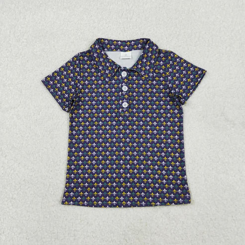 11.1 BT1356 Baby Boys Purple Green Yellow Anchors Mardigras Button Polo Shirts Top