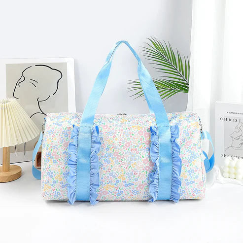 BA0292 Blue Ruffle Colorful Leopard Print Gym Duffle Bags Preorder