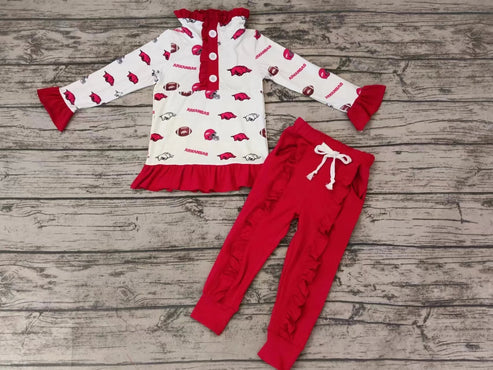 5.7 Baby Girls Pig Red Teams Pullovers Shirts Top Ruffle Pants Clothes Sets preorder(moq 3)