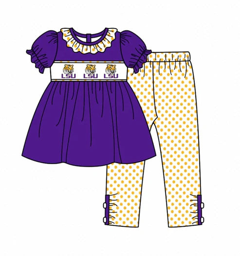 5.6 Baby Girls LSU Tiger Tunic Team Legging Outfits Clothes Sets Preorder (moq 3)