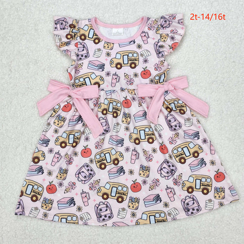 3.15 GSD1819 Baby Girls Pencil Pink Bow Back To School Knee Length Dress