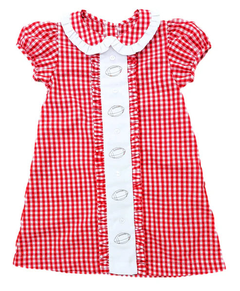8.7 GSD2798 Baby Girls Red Plaid Footballs Button Team Knee Length Dresses Preorder