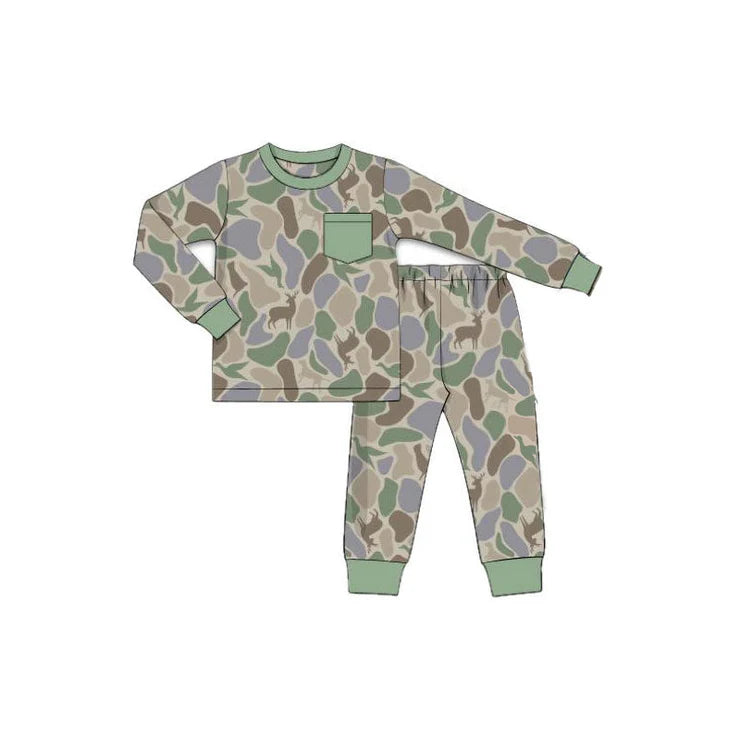 11.8 MOQ：5pcs BLP1382 pre-order toddler boy clothes hunting boy pajamas outfit