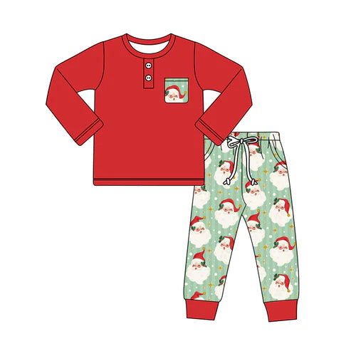 6.6  BLP1089 Baby Boys Red Long Sleeves Santa Stars Top Pant Pajamas Set Preorder