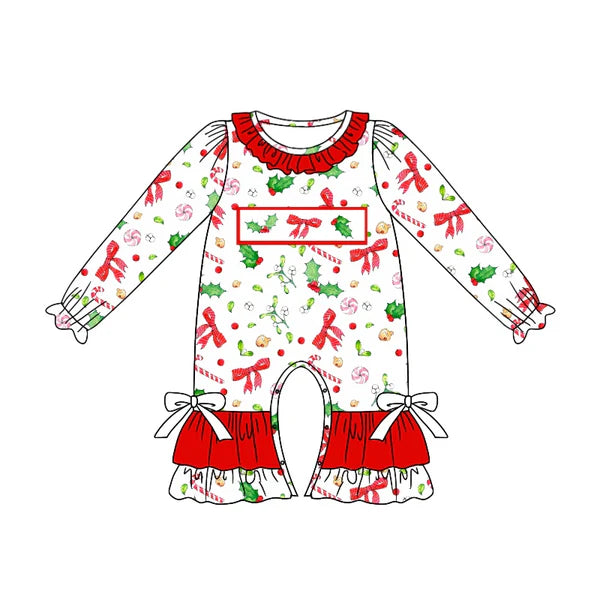 5.27 LR1931 Baby Infant Girls Christmas Bows Holly Long Sleeve Rompers preorder