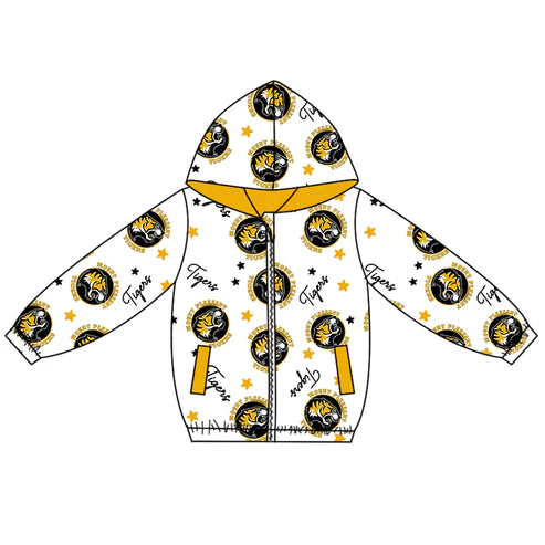 10.11  Custom Moq 8 Baby Boys Gold Tigers Team Zipper Hoodies Tops