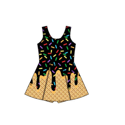 4.16  GSD2414 Baby Girls Black Ice-cream Drip Yoga Skort Knee Length Dresses Preorder