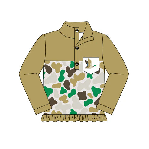 5.29 GT0785 Baby Girls Dark Green Camo Duck Ruffle Zip Pullovers Tops Preorder
