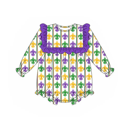 9.30  LR2737 Baby Girls Mardigras Anchors Stripe Ruffle Rompers Preorder