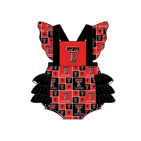 4.26  Preorder Moq 3 Baby Girls Team Red Ruffle Rompers