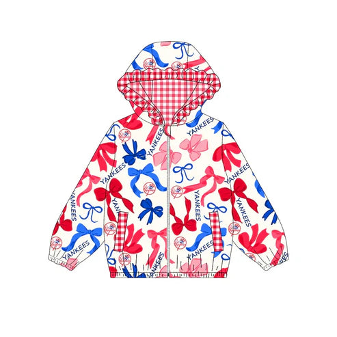 10.12 Custom Moq 8 Baby Girls Yankees Team Zipper Bows Hoodies Tops