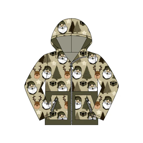 8.16 BT1328 Baby Boys Christmas Santa Deer Gifts Pocket Zipper Hoodies Top Preorder
