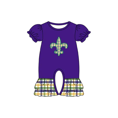 9.30 SR3240 Baby Girls Purple Checked Anchor Mardigras Ruffle Rompers Preorder
