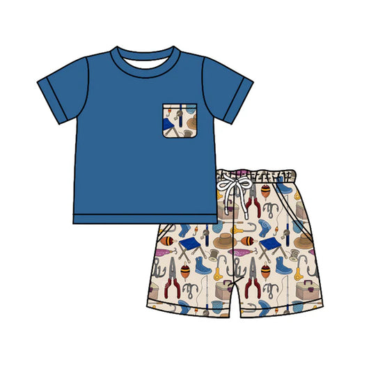 L-3.4 BSSO1293 Baby Boys Navy Pocket Top Fishing Tools Shorts Clothes Sets Preorder