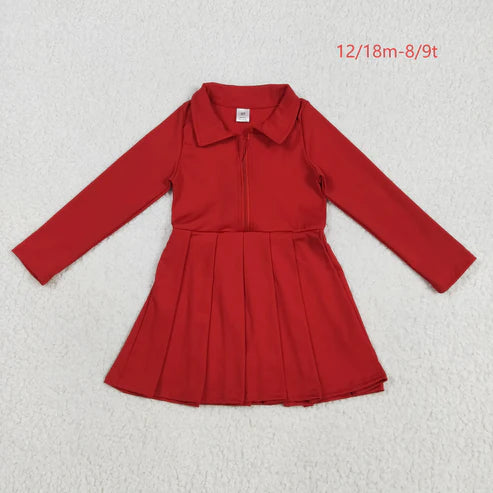 8.12 GLD1153 Baby Girls Red Long Sleeves Zipper Knee Length Dress