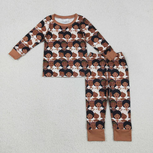 11.18 GLP2948 Baby Girls Black Girls Plaid Top Pants Pajamas Set