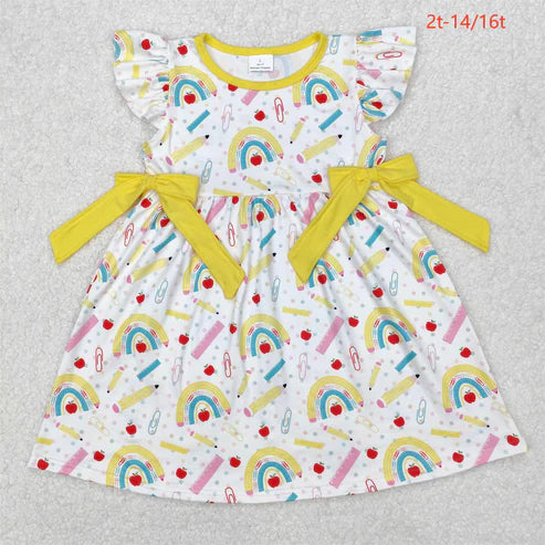 3.15 GSD1823 Baby Girls Rainbow Back To School Bows Knee Length Dress