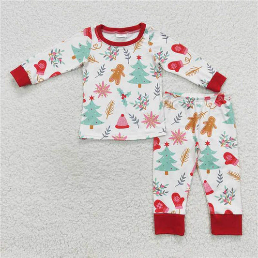 L-3.2 BLP0264 Boys Christmas Tree Gingerbread Man Long Sleeve pant suit
