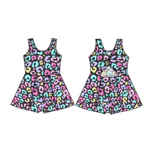 3.19 GSD2175 Baby Girls Purple Sleeveless Colorful Leopard Yoga Active Wear Skort Knee Length Dresses Preorder