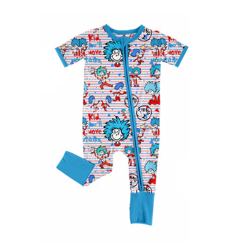 SR2367 Baby Infant Boys Dr Reading Blue Zip Rompers preorder