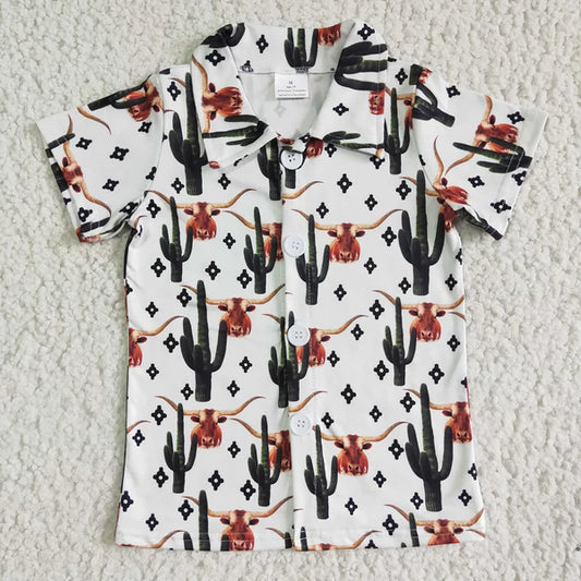 BT0014 Boy Western Cactus Cow Shirt