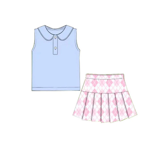 12.10 MOQ:5pcs GSD3395 pre-order toddler girl clothes blue print girl yoga summer skirt set