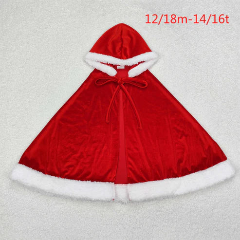 GLD0726 Baby Girls Christmas Red Velvet Hooded Tops Cloak