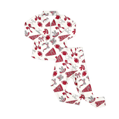 8.29 GLP2763 Baby Girls Red Bows Footballs Go Teams Pockets Zip Pullovers Leggings Team Yoga Set