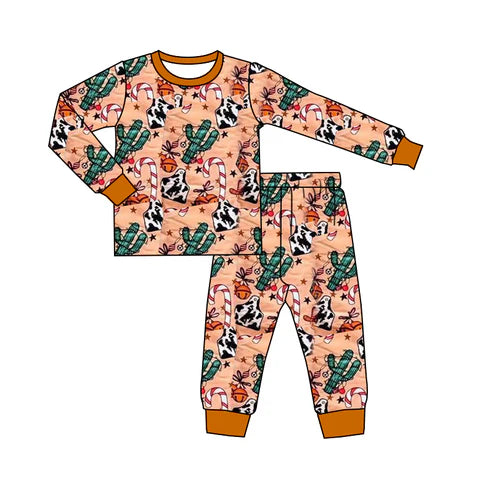 8.29 BLP1254 Baby Boys Candy Cane Cactus Top Pant Christmas Pajamas Set Preorder