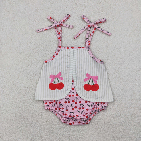 4.14 SR2279 Baby Infant Girls Cute Cherry Straps Romper