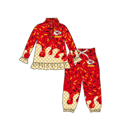 7.5  Custom Moq 3 Baby girls Red KC Team long Sleeve Tee Shirt pants Clothes Sets
