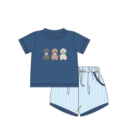 L-3.4 BSSO1296 Baby Boys Navy Dogs Shirt Stripes Pocket Shorts Clothes Sets Preorder
