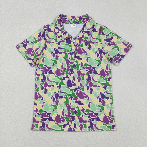 11.12 BT1452 Adult Men Mardigras Camo Button Polo Shirts Top
