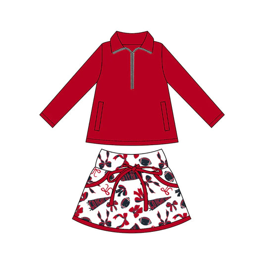 9.27 GLD1339 Baby Girls Red Zipper Pullovers Pockets Team Skorts Yoga Clothes Set Preorder