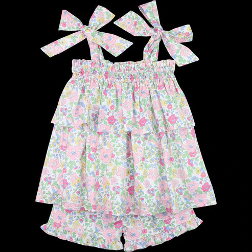 4.1  GSSO2470 Baby Girls Pink Strap Floral Tunic Ruffle Short Sets Preorder
