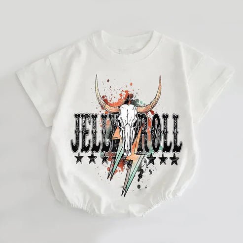 6.13  SR3126 Baby Kids Short Sleeves Jelly Roll Bull Skull Rompers Preorder