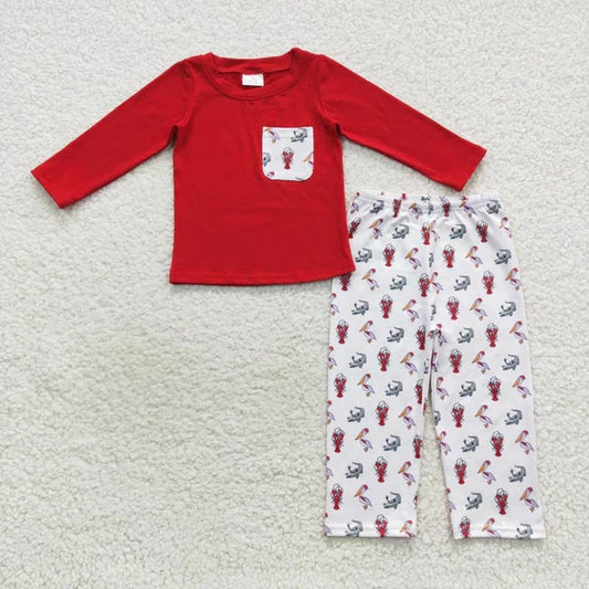 L-3.2 BLP0300 Lobster Pocket Red and White Long Sleeve Pants Suit