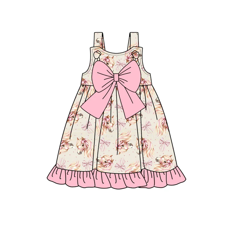 L-3.4 GSD1956 Baby Girls Pink Western Horse Bows Knee Length Dresses preorder