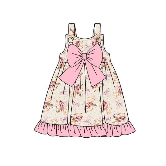 L-3.4 GSD1956 Baby Girls Pink Western Horse Bows Knee Length Dresses preorder