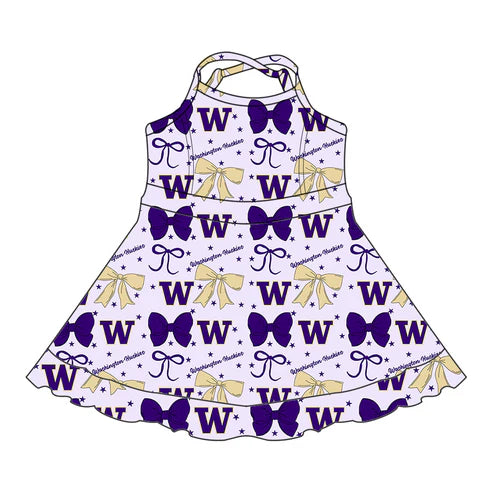 7.3  Custom Moq 3 Baby Girls Strap UW Bows Plaid Short Ruffle Team Knee Length Dresses