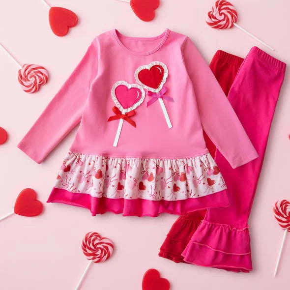 11.15 MOQ：5pcs GLP3155 pre-order toddler girl clothes lollipop print girl Valentine winter set