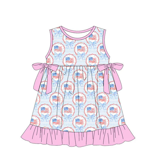 12.20 MOQ：5pcs GSD3441 pre-order toddler clothes flag print girl 4th of July summer dress