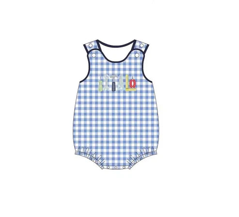 SR2877 Baby Infant Boys Blue Checkered Tools Sleeveless Rompers preorder