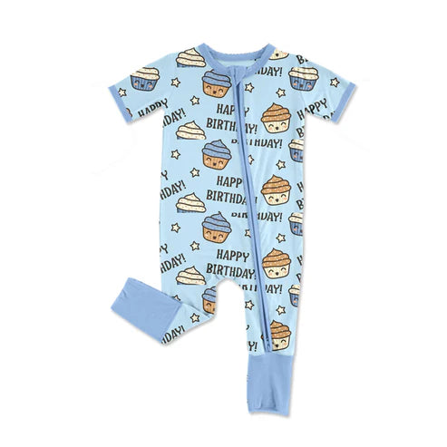 SR2371 Baby Infant Boys Happy Birthday Zip Rompers preorder