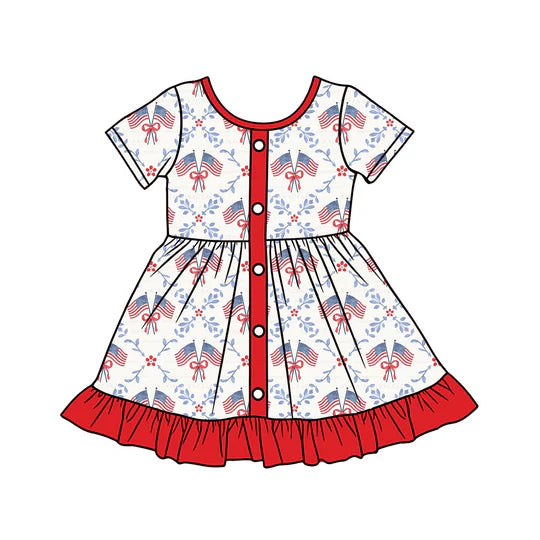 12.22 MOQ:5pcs GSD3466 pre-order toddler girl clothes flag print girl summer dress