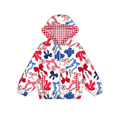 10.12 Custom Moq 8 Baby Girls Boston Team Zipper Bows Hoodies Tops