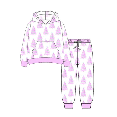 6.28 NO MOQ sales GLP2546 Pre-order baby girl clothes Christmas trees hooded long sleeve pants sets