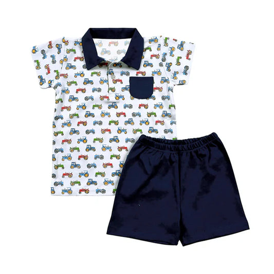 L-3.4 BSSO1298 Baby Boys Tractor Pocket Buttons Shirt Shorts Clothes Sets Preorder