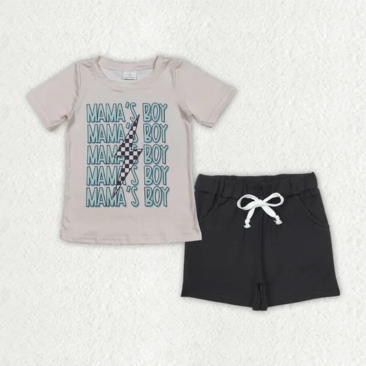 6.11 BT1229+SS0137 Baby Boys Mama's Boy Lightning Top Black Pockets Shorts Clothes Set